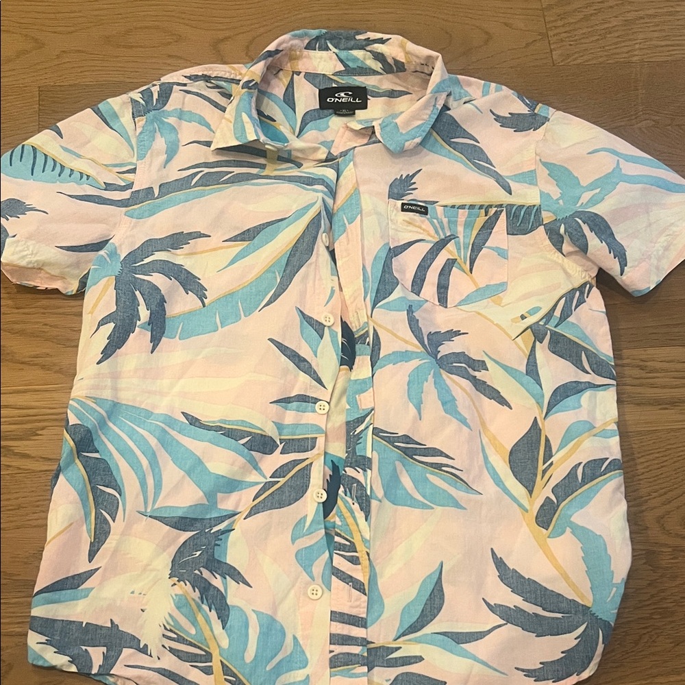 O'Neill boys Leaf Print Shirt - Blue and Pink